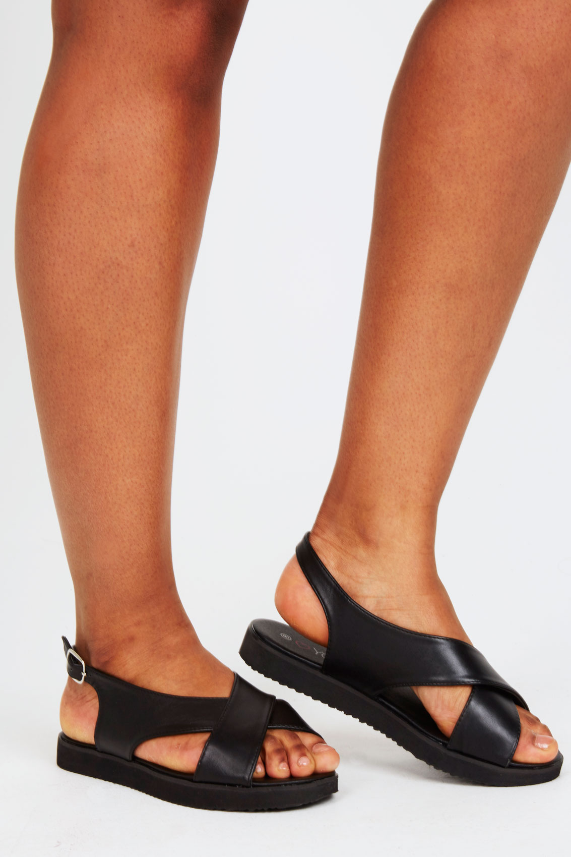 black flat slingback sandals