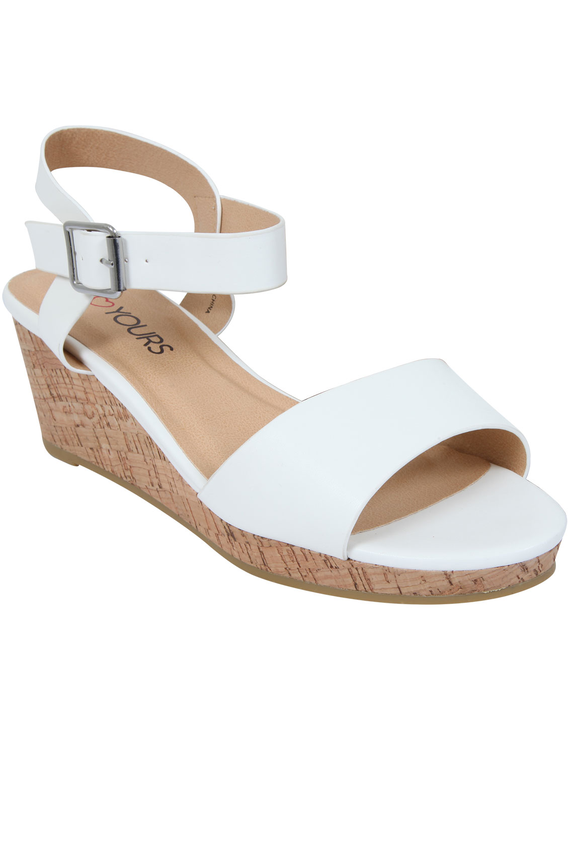 White Patent High Cork Wedge Sandal In EEE Fit