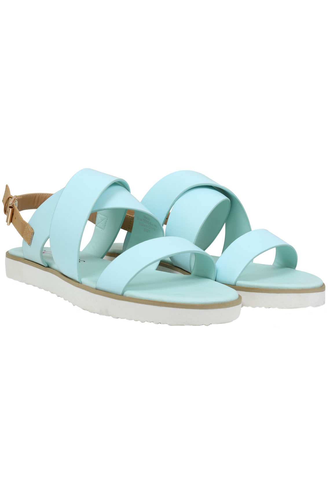 Mint Three Strap Flat Sandals With Contrast Back Strap In EEE Fit 4EEE