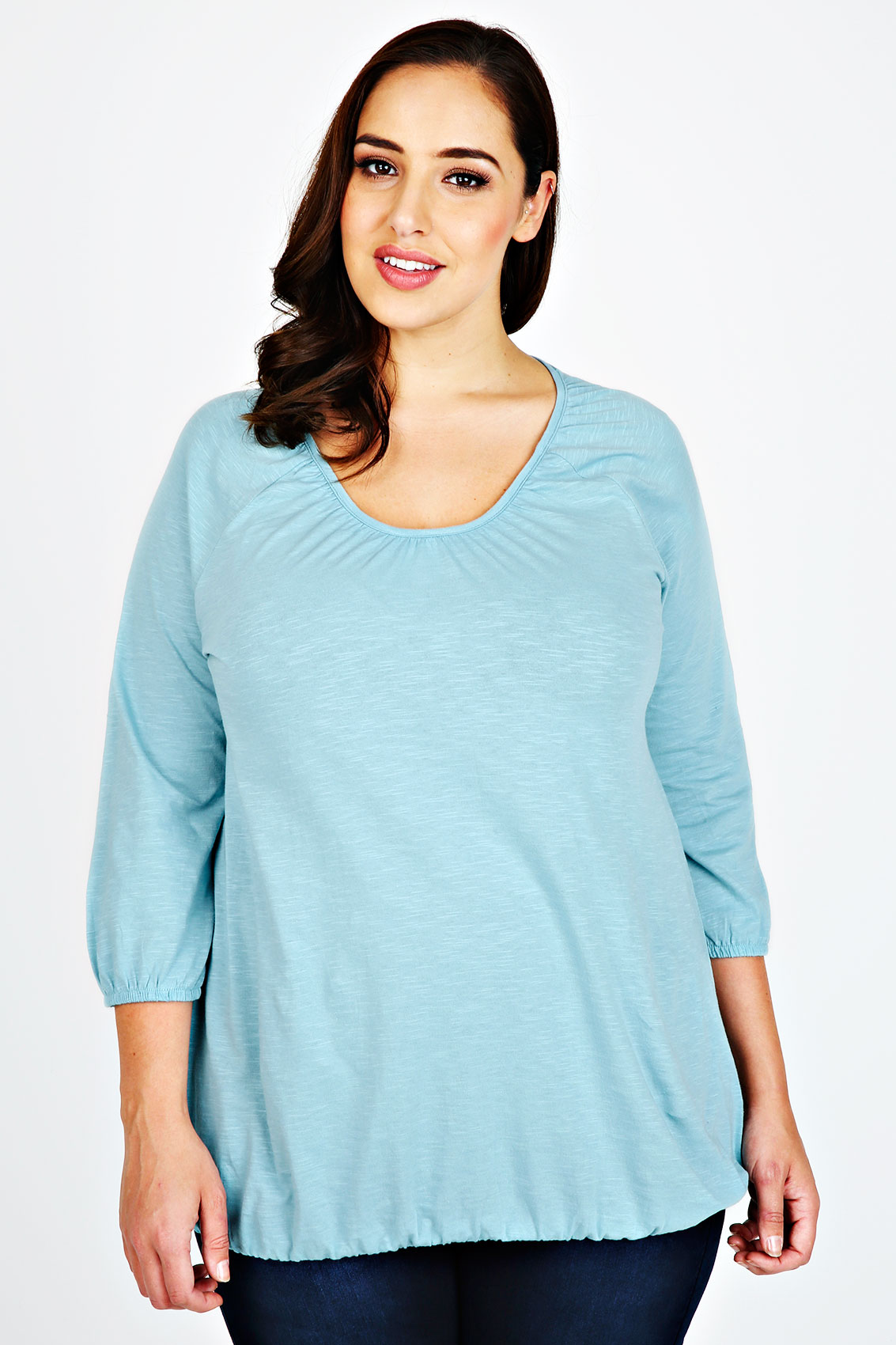 blue bubble hem tops
