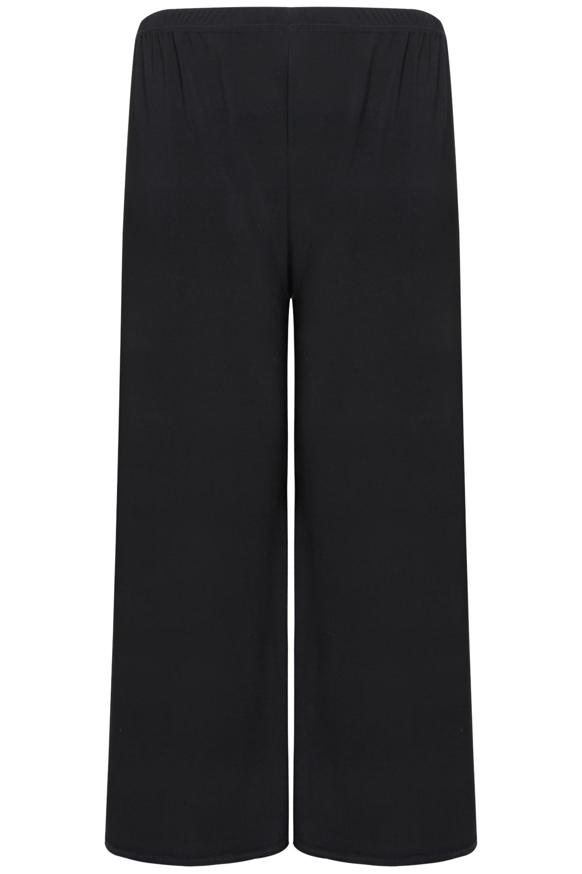 Black Wide Leg Pull On Palazzo Trousers With Elasticated Waist Plus Size 16 18 20 22 24 26 28 30 32