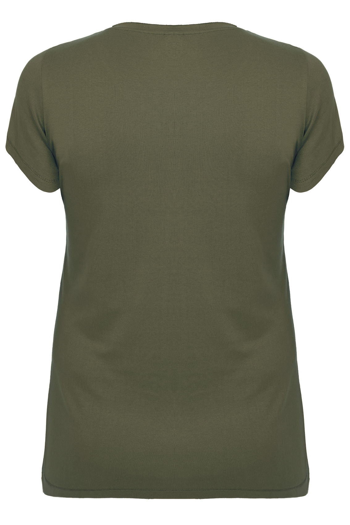 Khaki Short Sleeved V Neck Basic T Shirt Plus Size 16182022242628