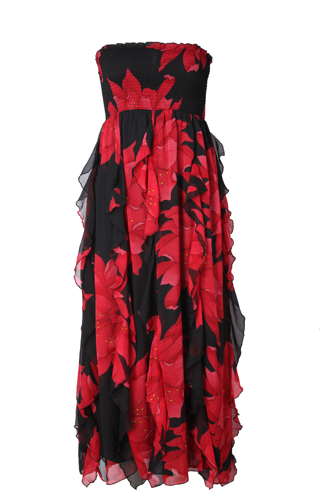 Black And Red Floral Print Frill Maxi Dress Plus Size 161820222426283032 1797