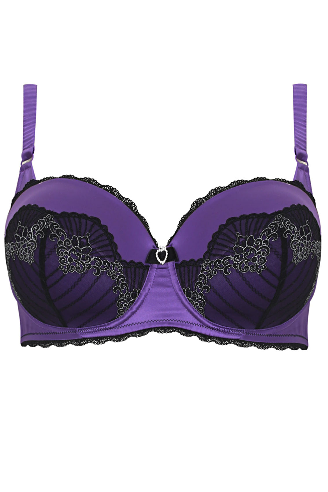 Black And Purple Lace Underwired Balconette Bra 0029