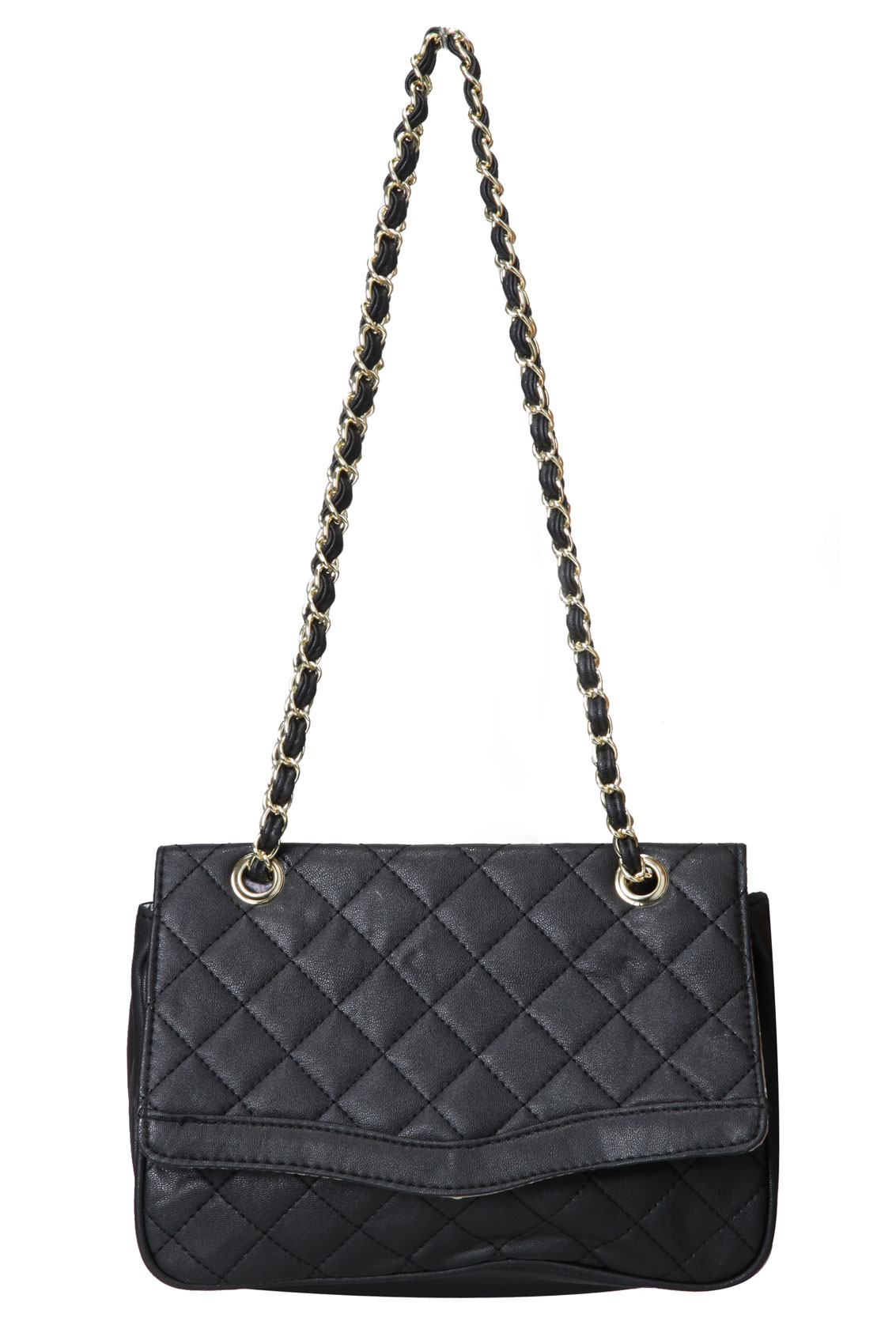 Black quilted bag with gold chain