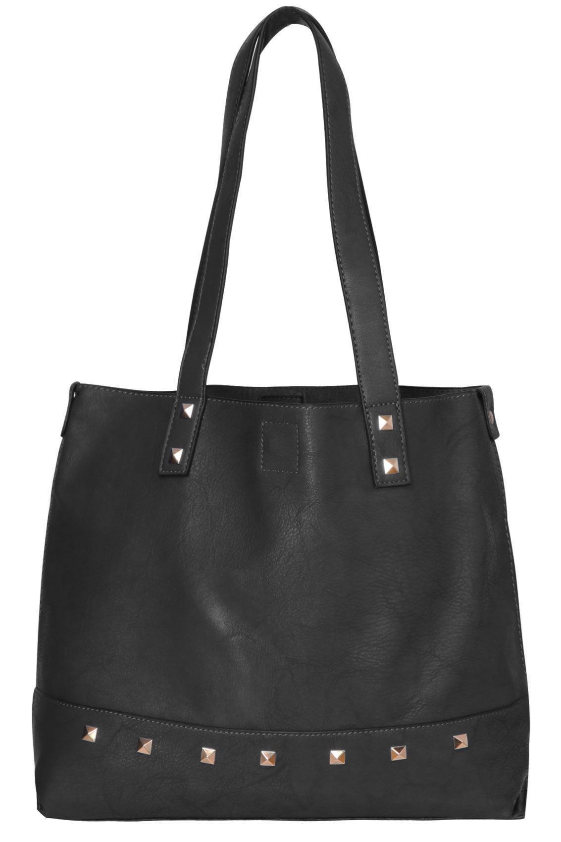 Black Leather Look Studded Shopper Bag