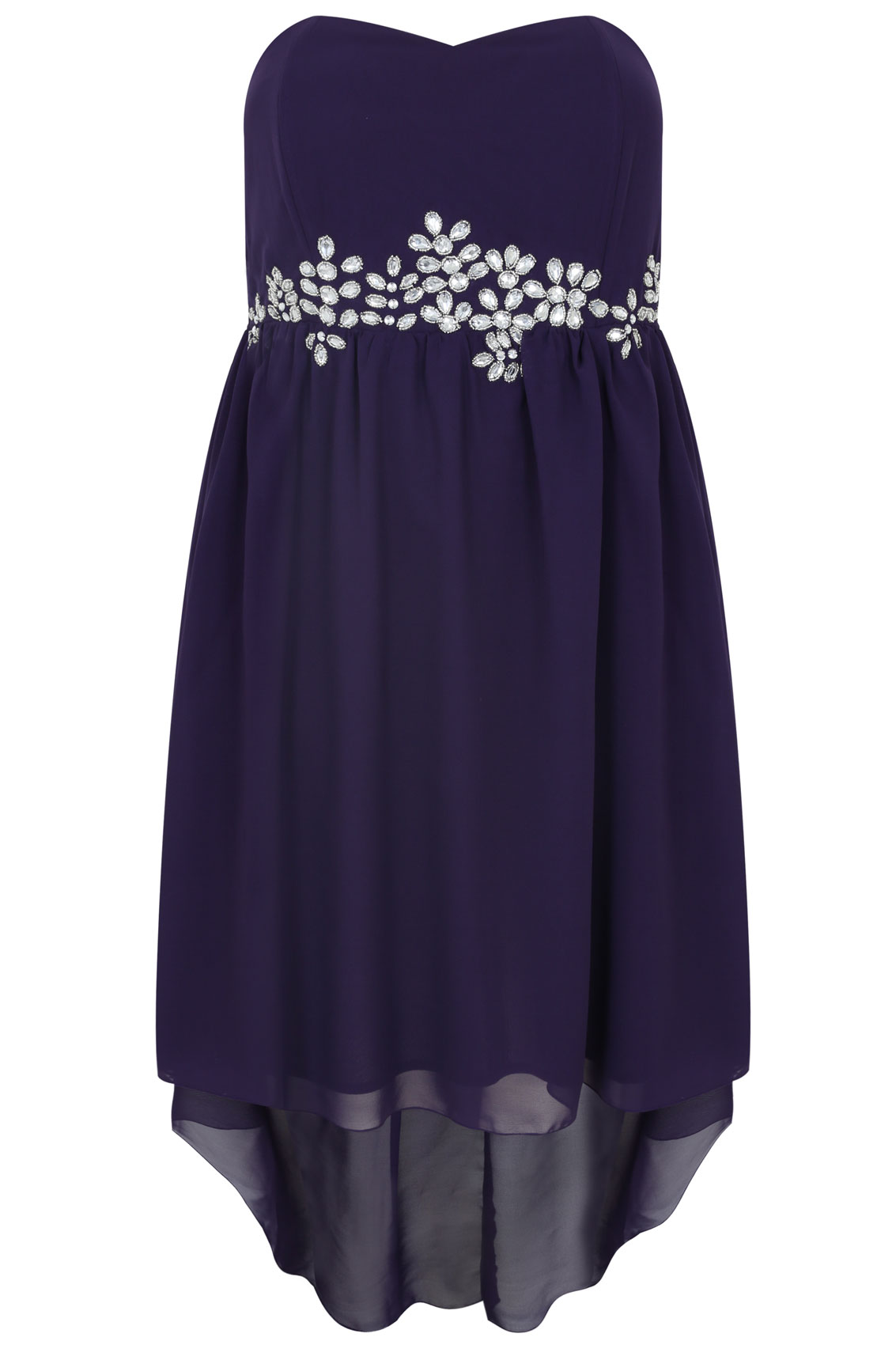 Purple Embellished Strapless Bustier Dress With Dipped Hem Plus size 14 ...