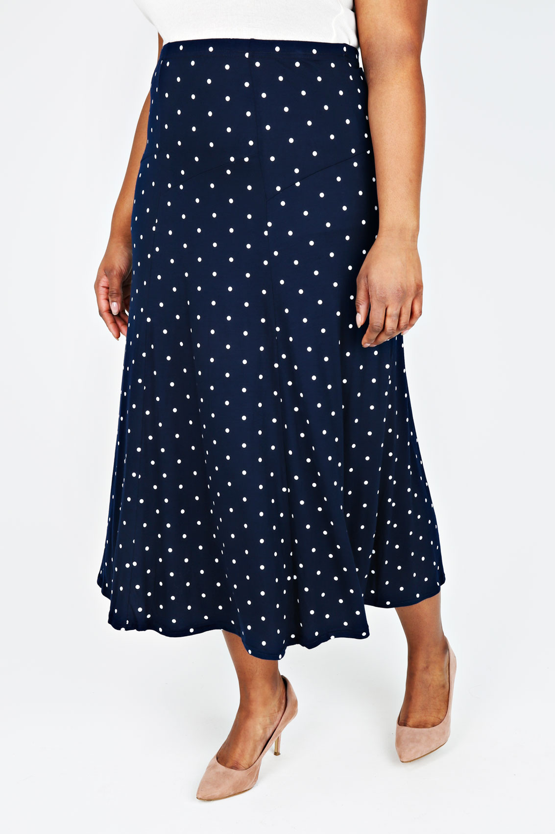 navy polka dot maxi skirt