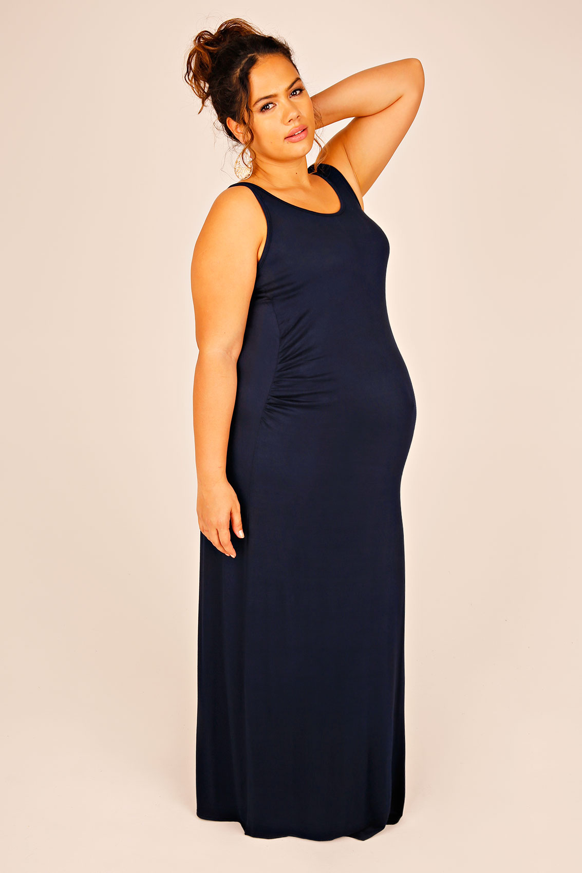 BUMP IT UP MATERNITY Navy Maxi Dress With Ruched Waist 