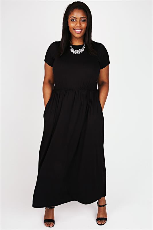 Black Cap Sleeved Maxi Dress With Elasticated Waist Plus Size 141618 3213