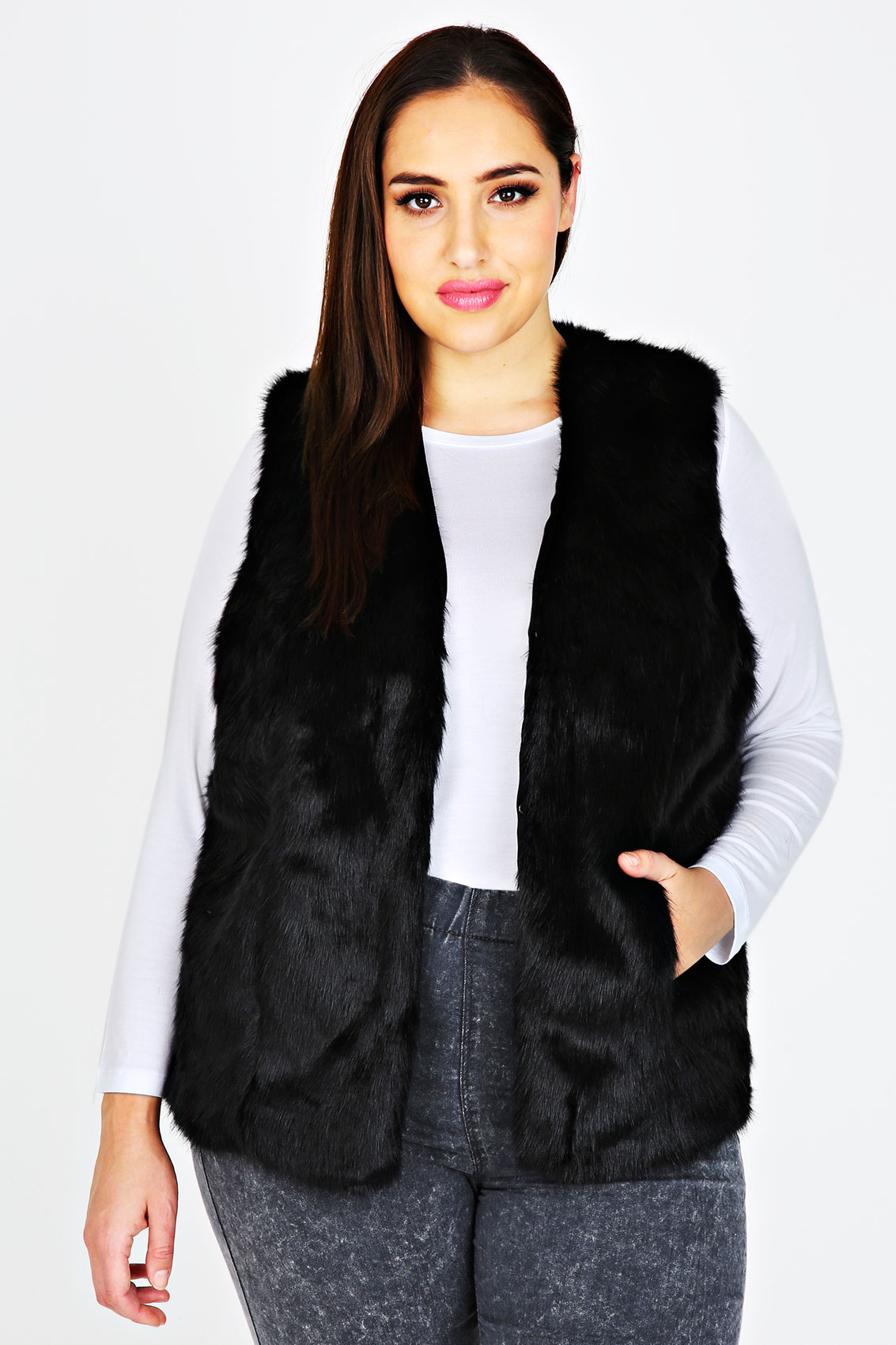plus size long padded gilet