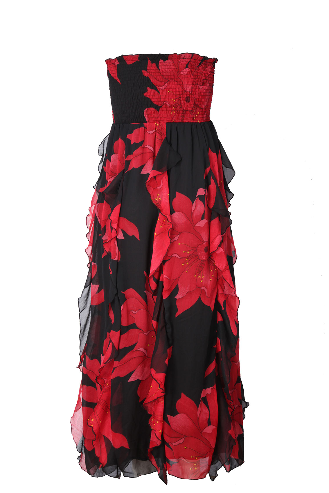 Black And Red Floral Print Frill Maxi Dress Plus Size 161820222426283032 4851