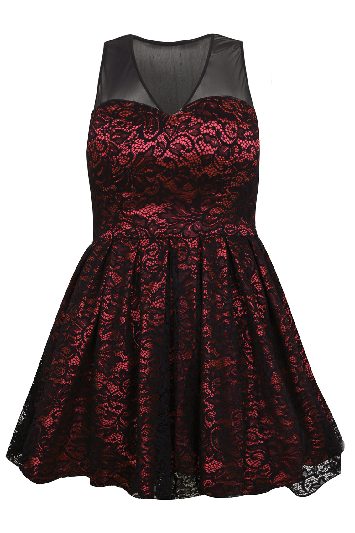 Red And Black Floral Lace Sleeveless Skater Prom Dress Plus Size 14161820222426 28 2192