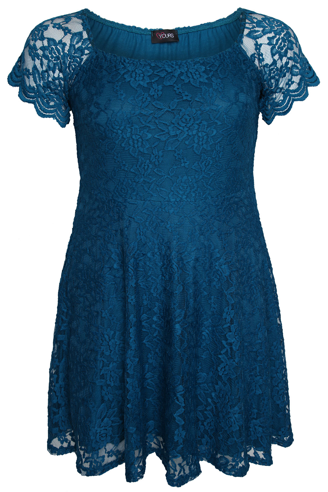 Teal Lace Skater Dress With Short Sleeves Plus Size 141618202224