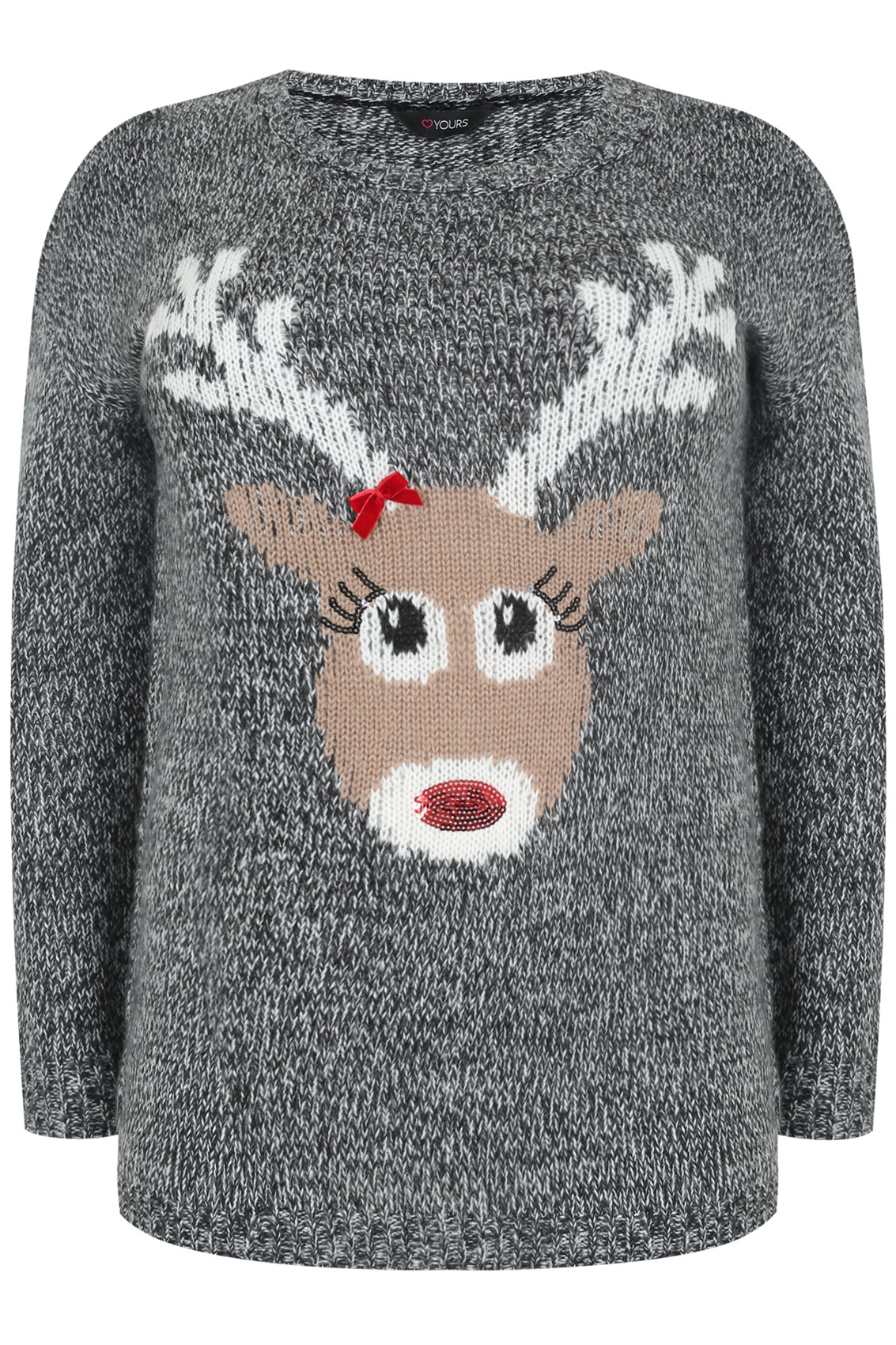 Black & White Knitted Reindeer Print Christmas Jumper Plus ...