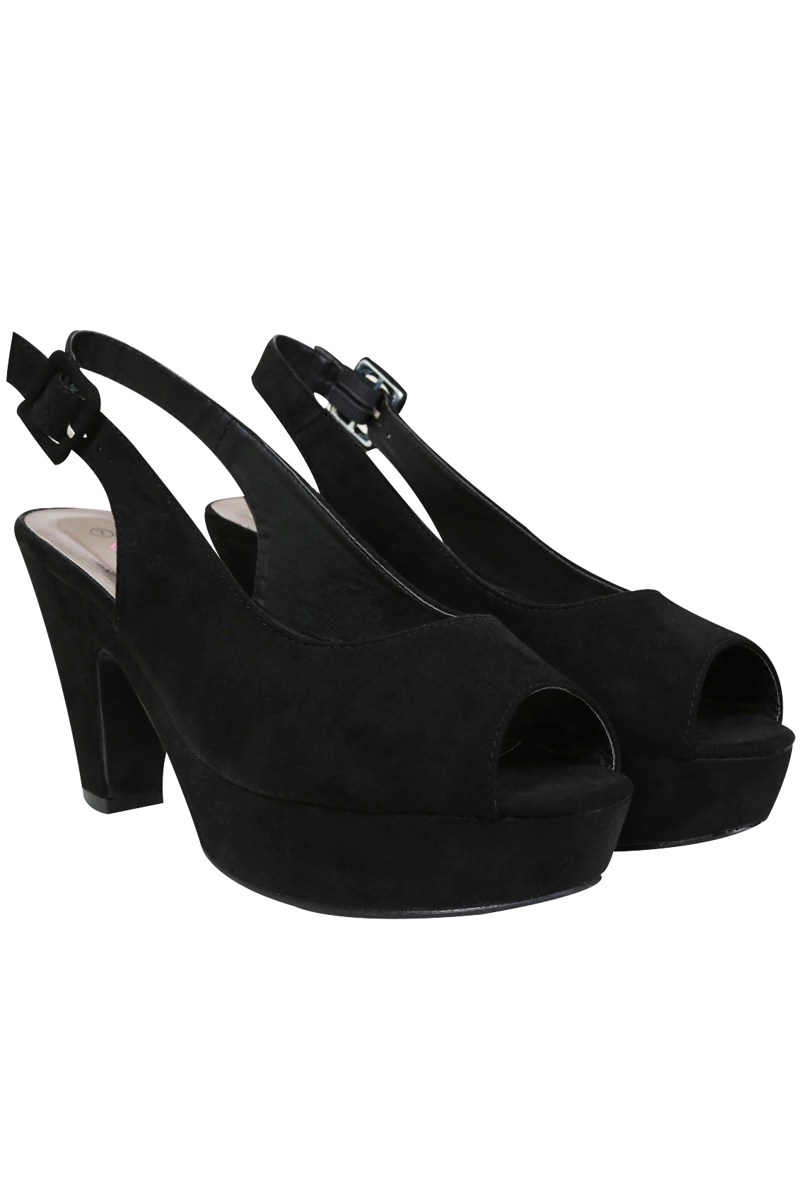 black open toe sling back heels